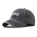 Dark grey washed cotton baseball cap with white PARIS embroidery and curved brim - Black