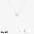 Silberne Y-Halskette mit Sonnenanhängern und kleinen Perlen im minimalistischen Look - Sonnen Gesicht Y-Halskette (PD1573) / Silber