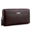 Pochette business pour homme en cuir rouge vin avec double fermeture éclair spacieuse - Marron