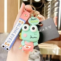 Mint green silicone dinosaur keychain with pink overalls and blue wrist strap decoration - Stress Relief Pop-Eye Dinosaur / Pink
