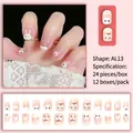 Uñas postizas de conejo animado AL13 con degradado rosa y diseños variados, 24uds - Conejo Degradado Rosa Blanco (A408) / 24 Piezas/Juego