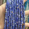 Perles carrées en pierre naturelle bleue avec veines dorées pour bijoux DIY - 4x4mm (Environ 38cm Fil) / Pierre Impériale Bleu Royal
