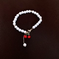 Vintage irregular freshwater pearl bracelet with red cherry pendant and gold clasp - Classic Pearl Red Cherry Pendant Style