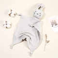 Grey cotton muslin baby security blanket with cute bunny head and knotted corners - Light Gray