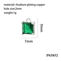 Detail view of 9x7mm square green zircon pendant with rhodium plating copper dimensions - Silver Base - Green Gem