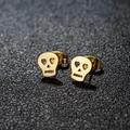Golden stainless steel skull stud earrings with matte finish for Halloween jewelry style - Skull / Gold