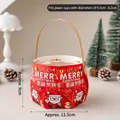 Red Christmas cupcake carrier bag with Santa pattern and wooden handle, 5-pack set - Rotating Handheld Box Santa Backpack Red Base White Text 5 Sets