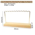 Medium long earring stand with golden metal hooks and natural wooden base for jewelry display - Long Row Earring Stand - Medium