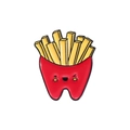 Cute red French fries enamel pin badge with a cartoon smile face on white background - Smiley Face Fries