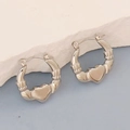 Silver stainless steel Claddagh hoop earrings with heart and hand design - Silver Style K7-32