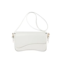 Bolso bandolera blanco con solapa ondulada y hebillas doradas en cuero sintético liso - Blanco