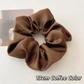 French vintage coffee brown 13cm satin scrunchie with elegant ruffled silk-like finish - 13cm / Coffee