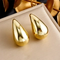 Golden hollow waterdrop earrings in polished stainless steel for women fashion - Waterdrop Shaped Earrings Style (E5106)