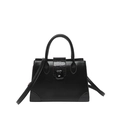 Fashionable black crocodile texture tote bag with crossbody strap and gold metal buckle - Black
