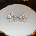Elegant french style pearl flower earrings with gold stamens on a white ceramic plate - 6# Gold & White Flower