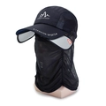 UPF 50+ navy blue quick-dry outdoor hat with mesh face mask and neck protection cover - Adjustable (56-60cm) / Extendable Brim Style / Navy Blue