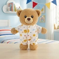 Brown plush teddy bear wearing white cartoon pajamas with rainbow and sun prints - Brown Bear with White Cartoon Printed Pajamas / 28cm(0.12kg)