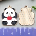 Cartoon panda enamel pendant with red apple and golden metal back view 2.5cm - Red Apple Panda