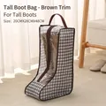 Brown houndstooth tall boot storage bag with PVC window and top handle 20x28x48cm - Tall Boot Bag Brown Border (Houndstooth)