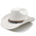 Détail d'un chapeau de cowboy blanc en daim avec perles turquoise et cuir tressé - M (56-58cm) / Blanc Cassé