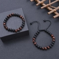 Tigerauge und matte schwarze Perlenarmband-Set für Männer mit verstellbarer Kordel und Band - Tigerauge und Matt Schwarz Achat Stil