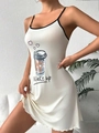 Dettaglio di camicia da notte bianco crema con bordo nero e stampa di caffè - S / Tazza da Caffè Bianco Sporco