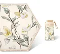 Cream retro umbrella with floral print and gold handle in open and folded views - Black Pole Black Glue Shuxiang Cream Floral