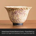 Tazza a campana in ceramica con bordo dorato dipinto a mano e motivo glicine - Coppa a Campanella [Confezione Semplice]