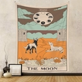Artistic detail of The Moon tarot tapestry hanging on a textured wall for room decor - 73X95CM / XVIII The Moon-Brushed