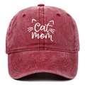 Bordeauxrode gewassen katoenen baseballpet met Cat Mom borduursel en kattenoren design - Eén maat / Bordeauxrood