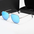 Lunettes de soleil aviateur polygonales polarisées avec monture argentée et verres bleus - Monture Argent Verres Bleu Glacé (Polarisés)