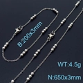 Silver titanium steel beaded necklace and bracelet set with specific size dimensions - Steel Color Necklace Bracelet Set (KS197788-Z)