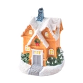 Miniatur-Weihnachtshaus aus Harz mit warmen orangefarbenen Wänden und Schneedach - Stil F (Oranges Schneehaus)