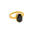 Macro detail of gold-plated stainless steel ring with oval black zircon in four-prong setting - Ck1476 - Black / Size 7