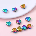 Rainbow heart-shaped 10mm glass beads with metallic luster for DIY jewelry making - 8# Rainbow Metallic