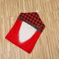 Christmas gnome chair cover with red buffalo plaid, faux fur beard and green leaf embroidery - Red Black Plaid Gnome Male