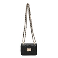 Quilted crossbody bag with diamond pattern, gold twist lock and chain strap for women - Black