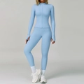 Conjunto de yoga azul claro con top con cremallera y manga larga y mallas de cintura alta - S / 6116 Manga Larga + 6116 Leggings / Azul Cielo