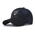 Detailansicht der Camouflage-Baseballkappe mit 3D-Blitz-Schild-Abzeichen auf der Vorderseite - Verstellbar / Blitz Marineblau