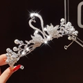 Silver swan crown with crystal rhinestones and pearls for girls' birthday party - 4# Swan Pearl Crown