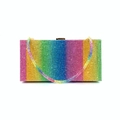Rainbow striped rhinestone clutch bag with gold metallic frame and sparkling crystals - Large Rainbow