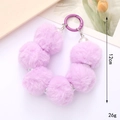 Short beaded wristlet strap with purple plush pom poms and white beads for phone or keys - Purple