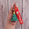 Green PVC Christmas tree keychain with red strap and golden metal lobster clasp - Christmas Tree-9