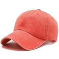 Side view of washed red cotton baseball cap showing detailed twill fabric and curved brim - Regular (56-60cm) / Orange