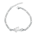 Detailed view of a silver butterfly charm on a stainless steel couple's bracelet - 2 Butterflies / Steel