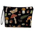 Borsa cosmetica in tela nera con stampa vintage di funghi e fiori con cerniera - 17x25cm / Canapa fine / Stampa Botanica di Funghi Neri