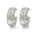 Silver scale hoop earrings with zircon pavé in a layered leaf-inspired design - 19-Silver 3D Leaf Huggie / Silver