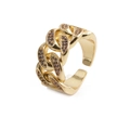 Anello stile cinturino d'orologio placcato oro da uomo con zirconi marroni brillanti - Aperto Regolabile / Oro