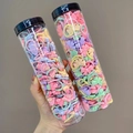 Elastic kids hair ties in clear jars featuring colorful flower and bow designs - Cake + Plaid Bow Style (25#) / 40-Piece Set (One Bucket)