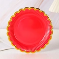 Piatto di carta rosso da 7 pollici con elegante bordo dorato per decorazioni feste - Rosso